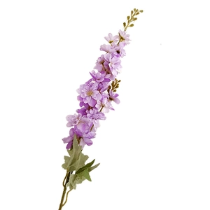 Realistic purple artificial delphinium flower with green leaves for home wedding decor