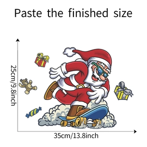 Detailansicht Weihnachtsmann auf Skateboard Wandtattoo mit Maßen 25x35cm