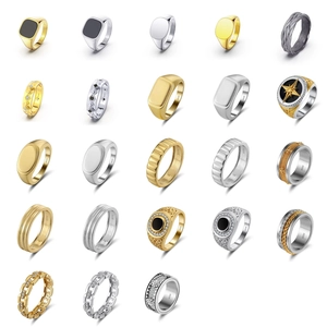 Collection of 23 S925 sterling silver rings in gold and silver hip hop styles