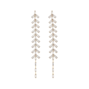 Elegant gold-plated leaf tassel earrings with sparkling zircon crystals for a luxury look