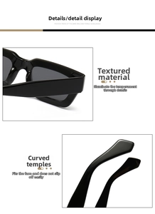 Close-up of black square sunglasses featuring thick frames and ergonomic wide temples