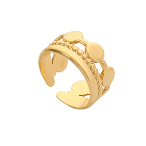 Bague ouverte dorée à trois couches avec anneaux lisses et design perlé élégant