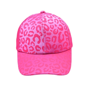 Pink leopard print baseball cap for kids with adjustable strap and breathable fabric