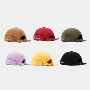Docker Hat Brimless Beanie 100% Cotton Canvas Letter Embroidery Adjustable Metal Buckle Retro Streetwear Miki Cap
