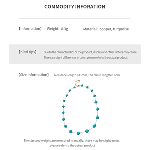 Detailed size specifications for turquoise heart necklace in copper with 8.3g weight