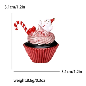 Christmas snowman cupcake brooch with red candy cane and enamel finish on white background