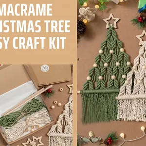Kit fai-da-te albero di Natale macramè con corda di cotone verde, perline e stelle