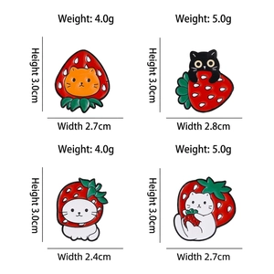 Cartoon strawberry cat enamel pins set featuring various cat poses in 3cm height