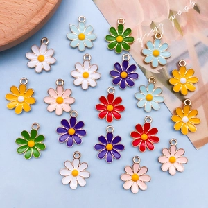 Colorful enamel daisy flower alloy pendants for DIY bracelets in various candy colors