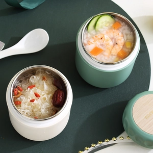 Portable 304 stainless steel insulated soup mugs in white and green for office and travel