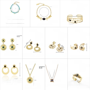 Size chart showing dimensions for sun flower natural stone jewelry set with weights