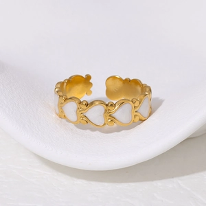 Heart Shaped Enamel Adjustable Open Ring 18K Gold Plated Stainless Steel Minimalist Jewelry For Women