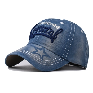 Washed blue denim baseball cap featuring Special Crystal embroidery and vintage star pattern