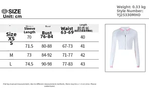 Size chart detail for American street style contrast color slim fit cropped hoodie