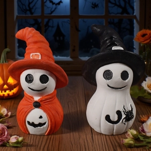 Figurines de fantôme d'Halloween avec motif citrouille pour décoration de table festive