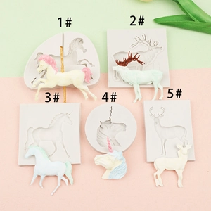 Detailed set of unicorn and carousel silicone molds with macaron-colored finished crafts