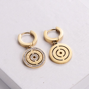 Luxury 18k gold plated stainless steel hoop earrings with Roman numeral crystal charms
