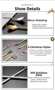 Macro detail of SUS 304 stainless steel coffee spoons with festive Christmas charms