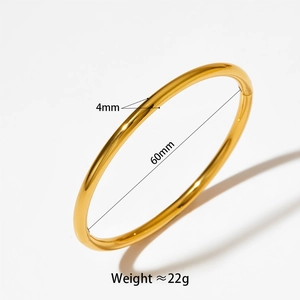 Polished 4mm gold stainless steel minimalist bangle with 60mm inner diameter and hinge