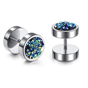 Surgical steel dumbbell stud earrings with multicolor crystal stone inlay for women