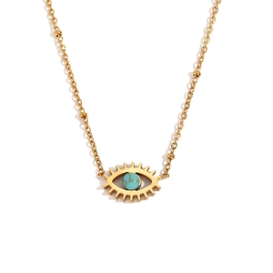 18K gold plated stainless steel necklace featuring a turquoise evil eye pendant design