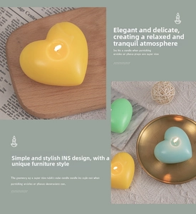 Macro shot of colorful heart-shaped scented candles in yellow, green, and blue hues