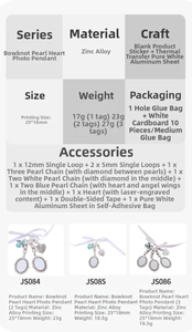 Macro detail of DIY sublimation photo charms with pearl chains and alloy bow designs