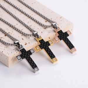 Cross necklaces with carbon fiber inlay and zircon details in silver, gold, rose gold