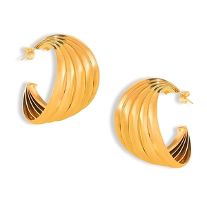 Modern Titanium Steel C-Shaped Hoop Earrings For Women Gold Silver Plated Geometric Wavy Textured Jewelry Accessory