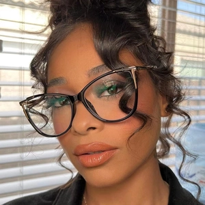 Fashion Cat Eye Glasses Frame TR90 Metal Anti Blue Light Blocking Optical Eyewear For Women Men Decorative Clear Lens