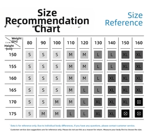 Size recommendation chart for yoga pants based on height and weight ranging from S to XL