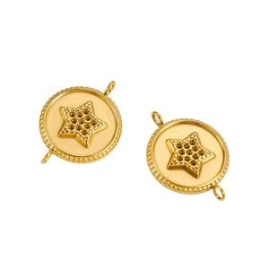 Gold star charm connector in stainless steel with honeycomb texture for jewelry making