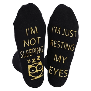 Funny non-slip mid-calf cotton socks with gold glitter resting my eyes lettering