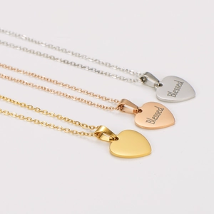 Minimalist 18k gold plated heart pendant necklace set in silver, rose gold and gold finish