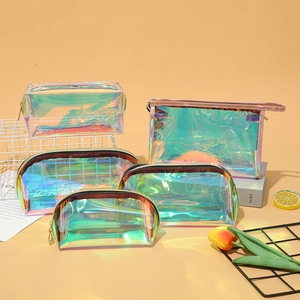 Iridescent Holographic TPU Makeup Bag Transparent Laser Toiletry Storage Pouch Travel Wash Organizer Waterproof Zipper Case