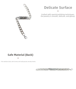 Detailed view of 316L stainless steel Cuban chain bracelet with engraved star square plate