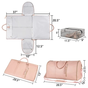 Pink large capacity foldable travel duffel bag with garment storage and shoe bag