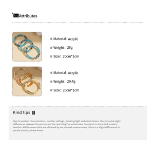 Detailed view of 3-piece acrylic elastic bracelet sets in blue and amber tones