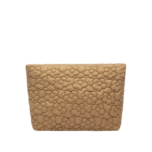Quilted khaki floral small handbag with trapezoid shape and textured puff design