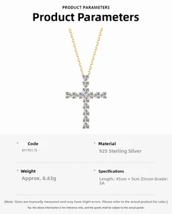 Detailed specs of S925 sterling silver cross necklace with 5A heart-cut zircon stones