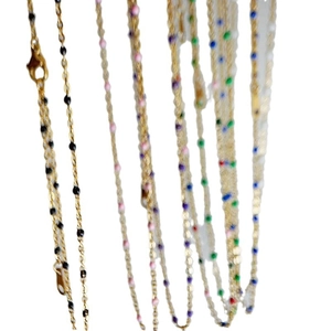 Colorful enamel bead necklace in 18k gold plated stainless steel with lobster clasp