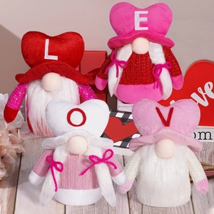 Valentine Gnome Plush Ornaments Love Knitted Fabric Faux Fur Tabletop Decor Romantic Holiday Gifts Home Office