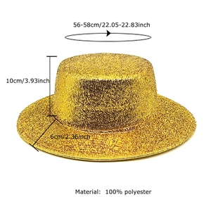 Golden sequin flat top boater hat for parties featuring glitter finish and unisex design