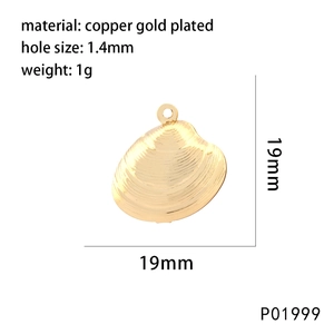 Macro detail of 19mm gold plated shell pendant with hollow design and size dimensions