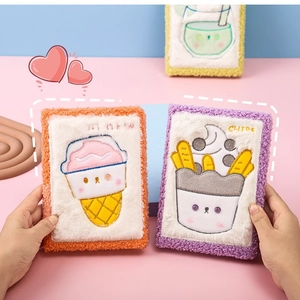 Lindas fundas de cuaderno de felpa con bordado de dibujos de helados y patatas fritas