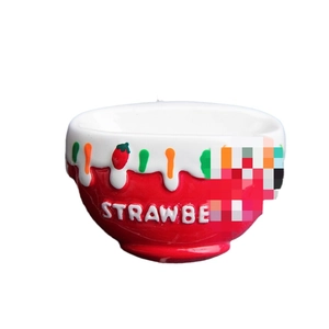 Miniature red strawberry ceramic bowl accessory for DIY afternoon tea fridge magnets
