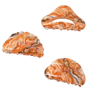 Acrylic hair claw clip with oil painting marble texture in orange and blue with gold glitter