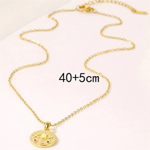 Gold coin evil eye necklace with colorful crystals and 40+5cm adjustable chain length