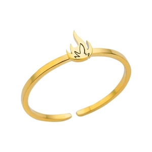 Minimalist gold plated stainless steel adjustable ring featuring a unique flame design