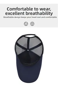 Dettaglio della rete traspirante blu navy e cinturino regolabile sul cappello outdoor